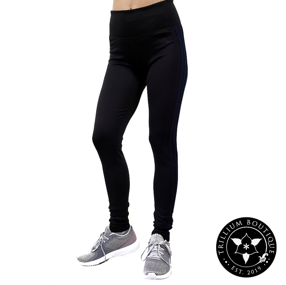 Adidas Climalite Women's 3 Stripe Tights Mid Rise (Black/Navy) NWT - Picture 3 of 7